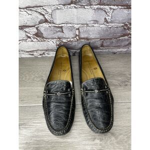 Martin Dingman Croc Embossed Black Leather Loafers Moccasins Women Sz 8M US/38.5